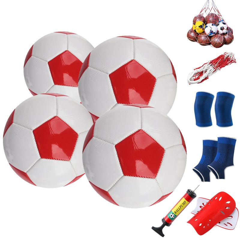 PUREPOWER - Paquetes de 4 tamaño 5 Balón de fútbol con bomba de aire-ROJO