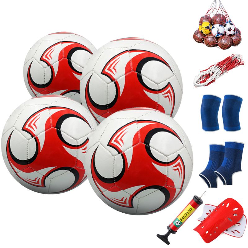 PUREPOWER - Paquetes de 4 tamaño 5 Balón de fútbol con bomba de aire-tROJO