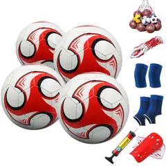 PUREPOWER - Paquetes de 4 tamaño 5 Balón de fútbol con bomba de aire-tROJO