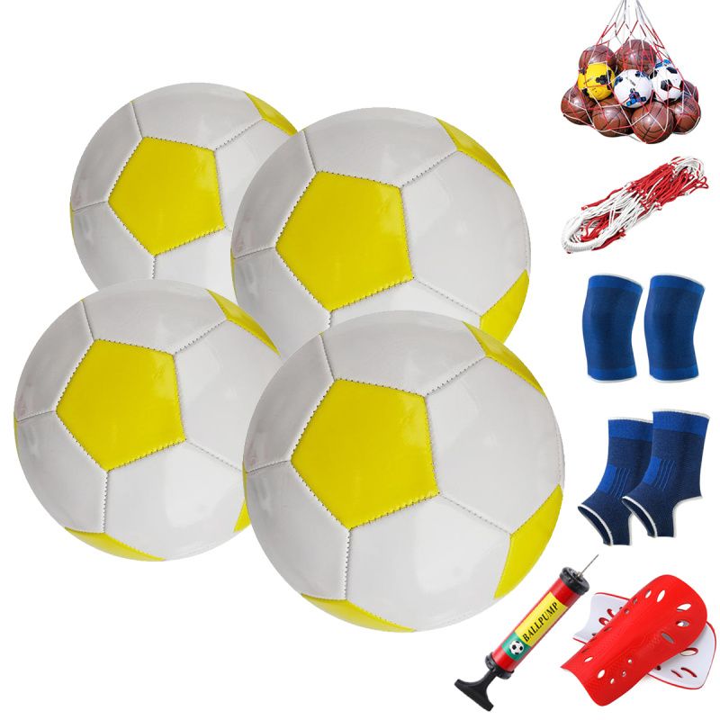 PUREPOWER - Paquetes de 4 tamaño 5 Balón de fútbol con bomba de aire-Amarillo