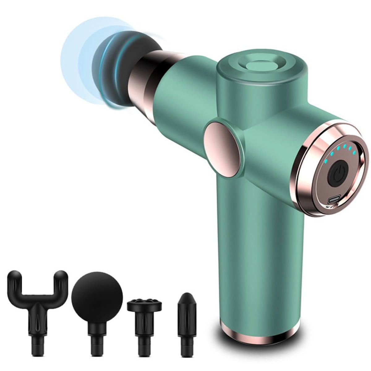 PUREPOWER - M50 Pistola Masajeador Muscular Recargable 4Accesorios-Verde