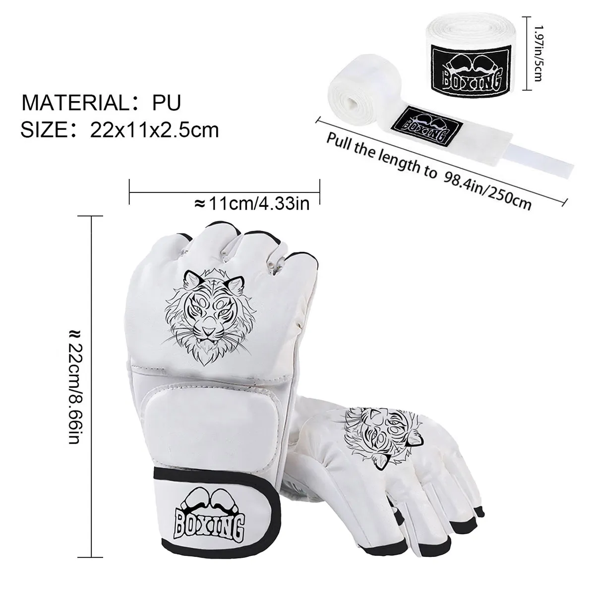 PUREPOWER - Guantes de boxeo de medio dedo-blanco