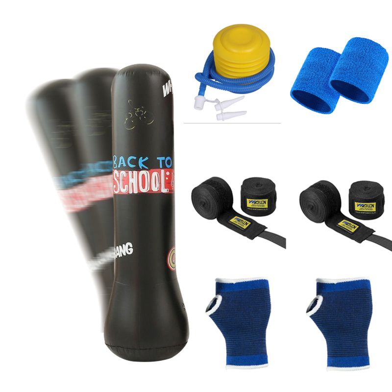 GENERICO - Bolsa de boxeo inflable con columna de boxeo para niños y adolescentes-negro