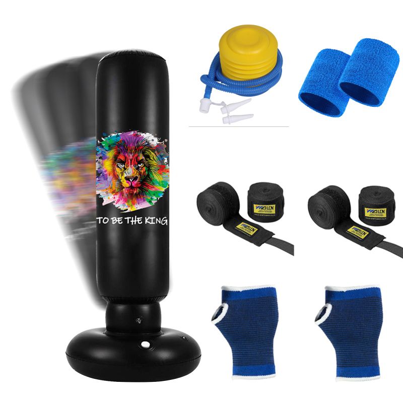 GENERICO - Bolsa de boxeo inflable con columna de boxeo para niños y adolescentes-negro