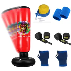 GENERICO - Bolsa de boxeo inflable con columna de boxeo para niños y adolescentes-ROJO