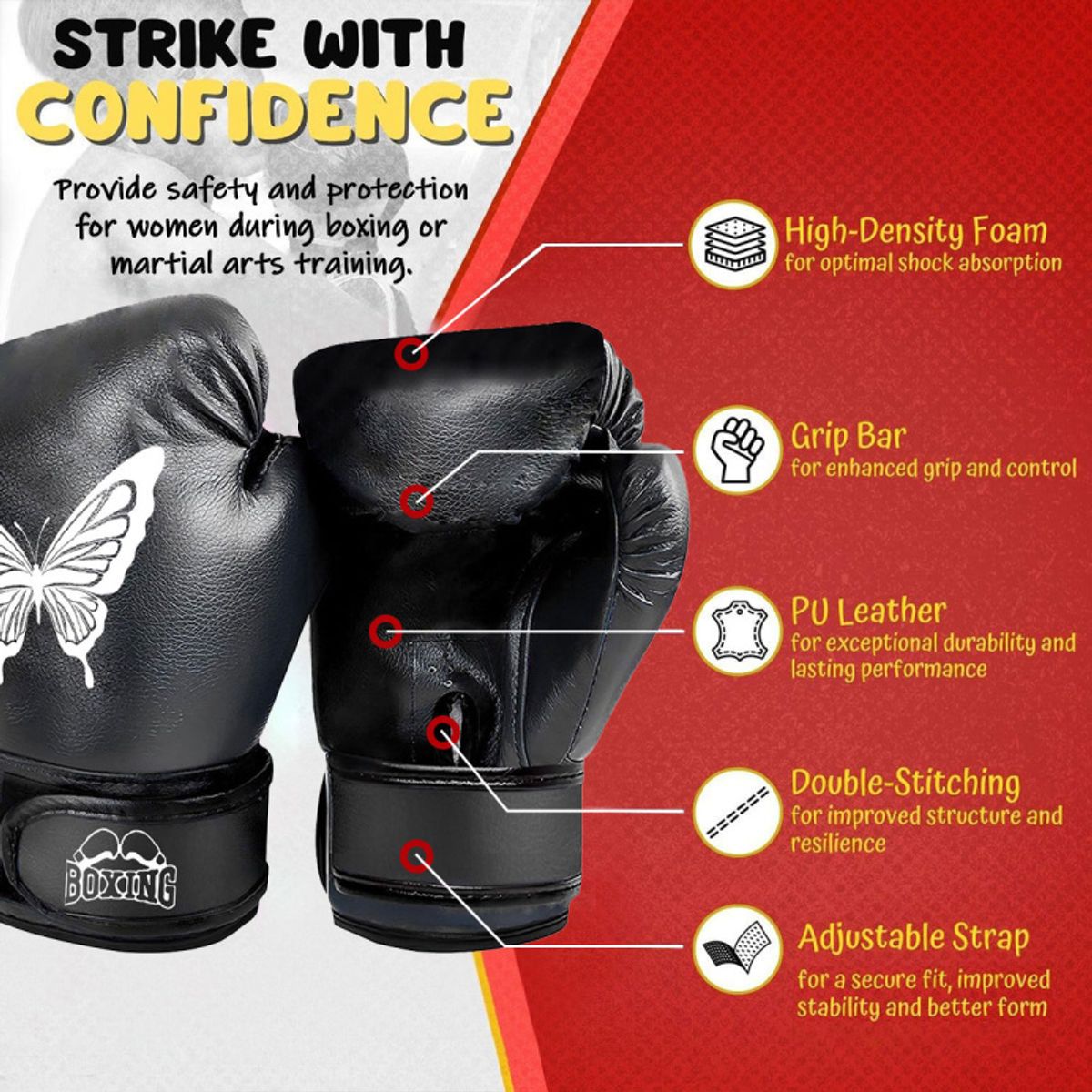 PUREPOWER - 1 par de guantes de Boxeo de cuero Pu para mujeres adolescentes profesionales