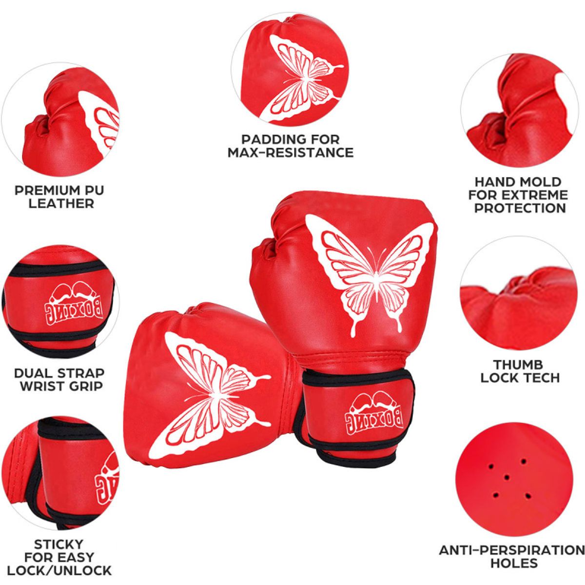 PUREPOWER - 1 par de guantes de Boxeo de cuero Pu para mujeres adolescentes profesionales