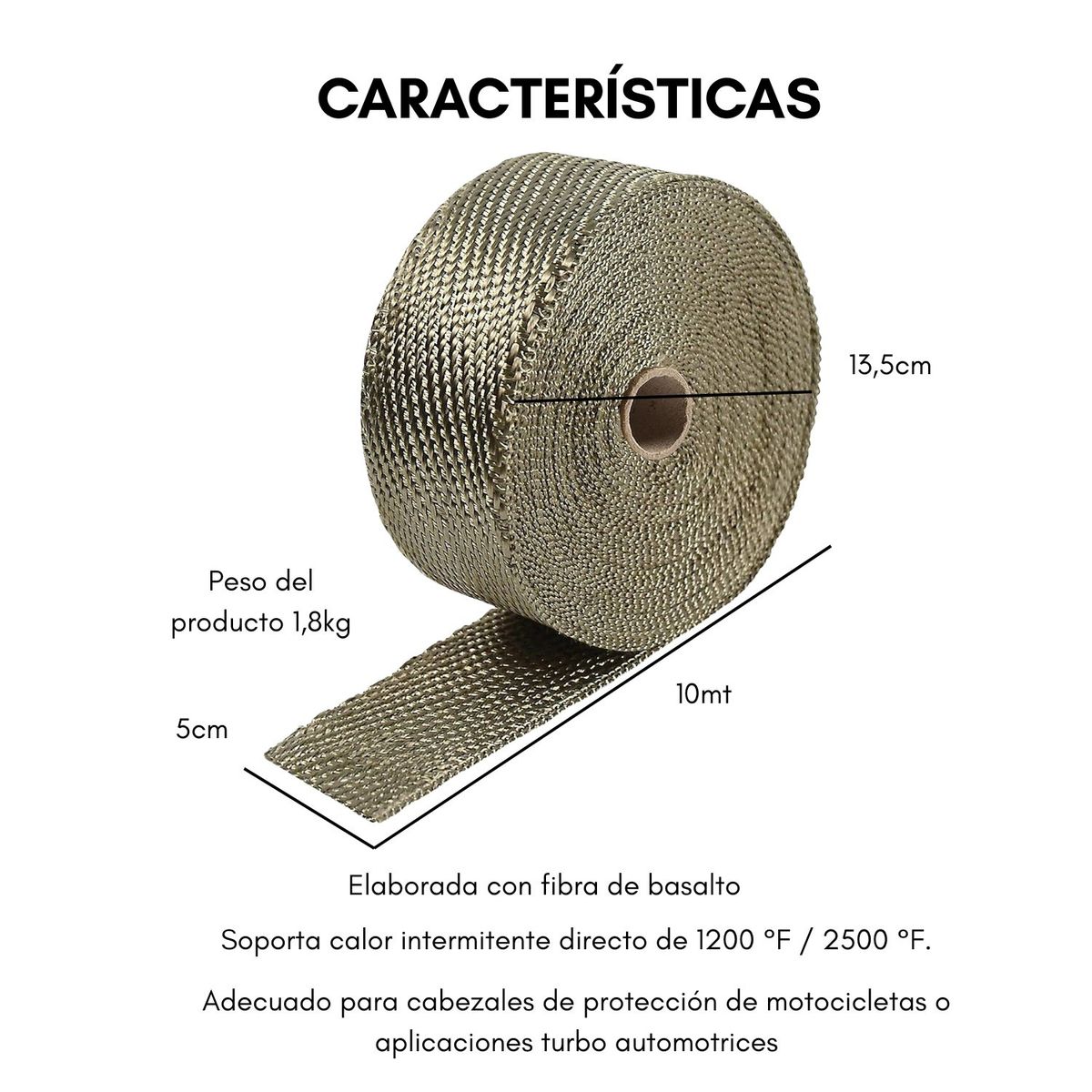 GENERICO - Cinta Termica Aislante Escape 10 Metros Auto Moto Universal