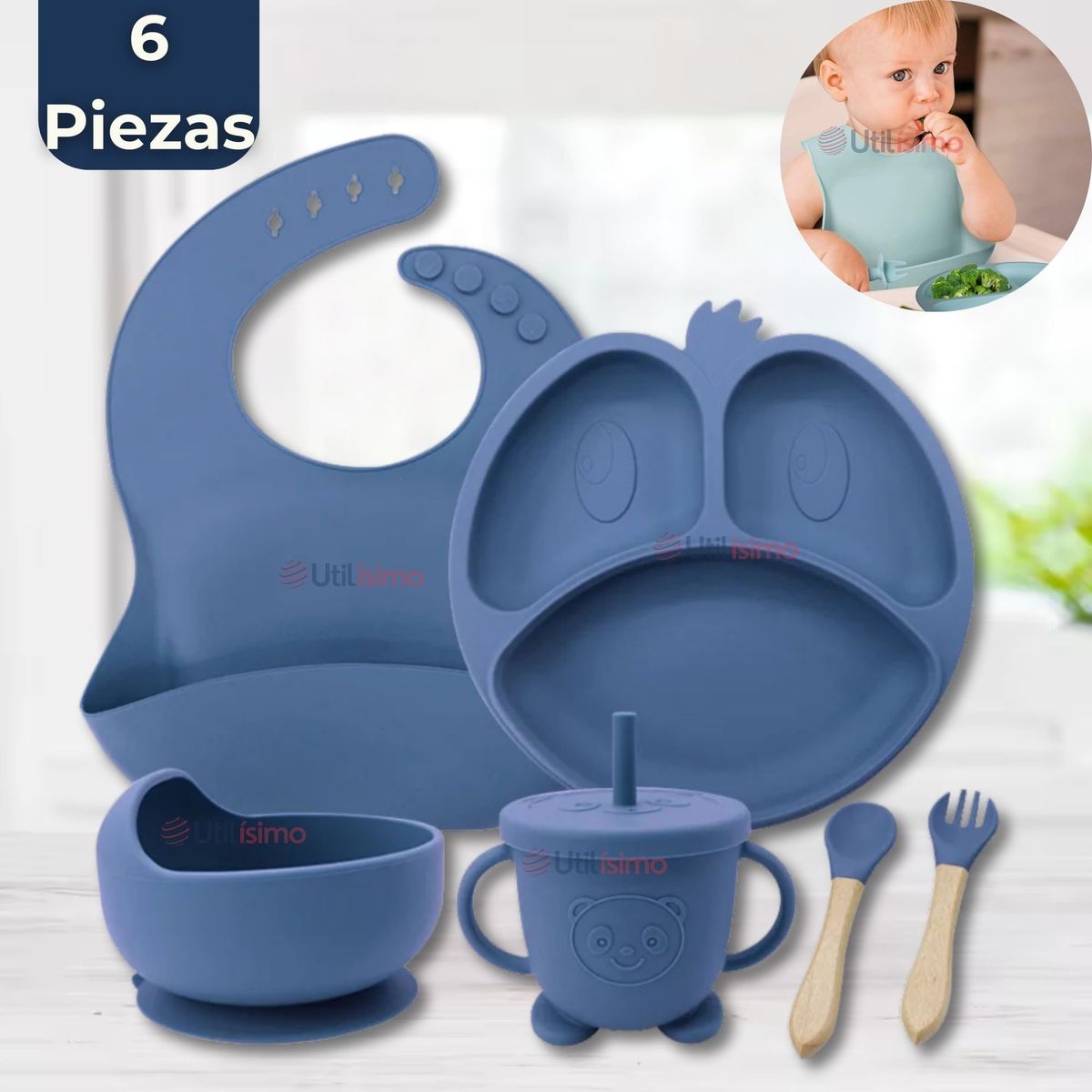 UTILISIMO - Set De Alimentación Bebé Silicona Formas 6 Piezas Libre BPA