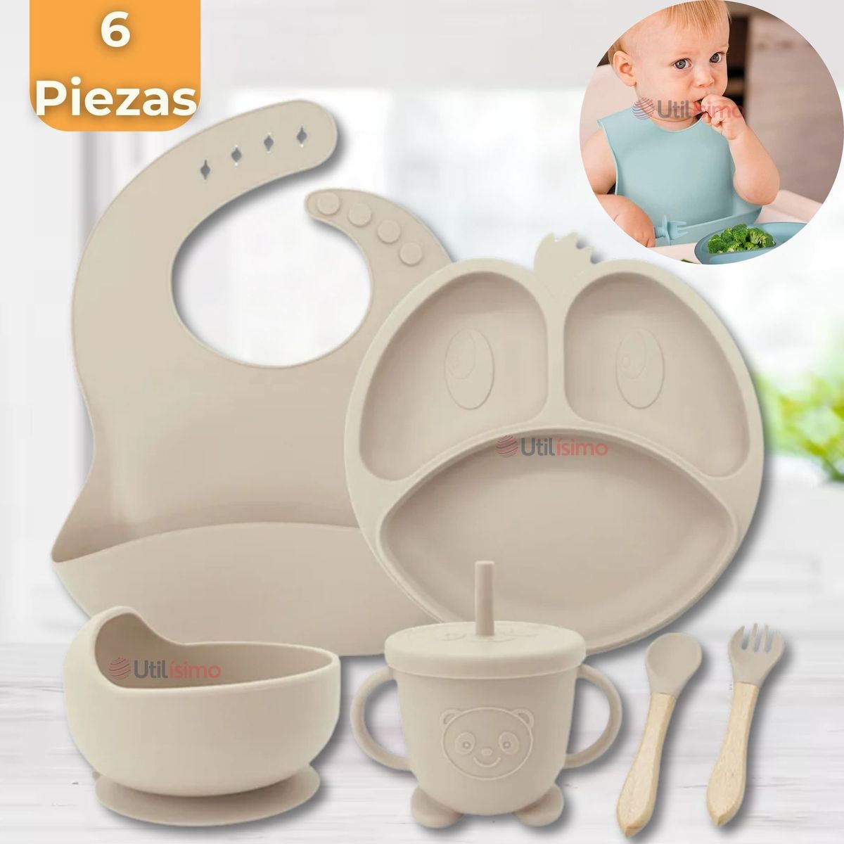 UTILISIMO - Set De Alimentación Bebé Silicona Formas 6 Piezas Libre BPA