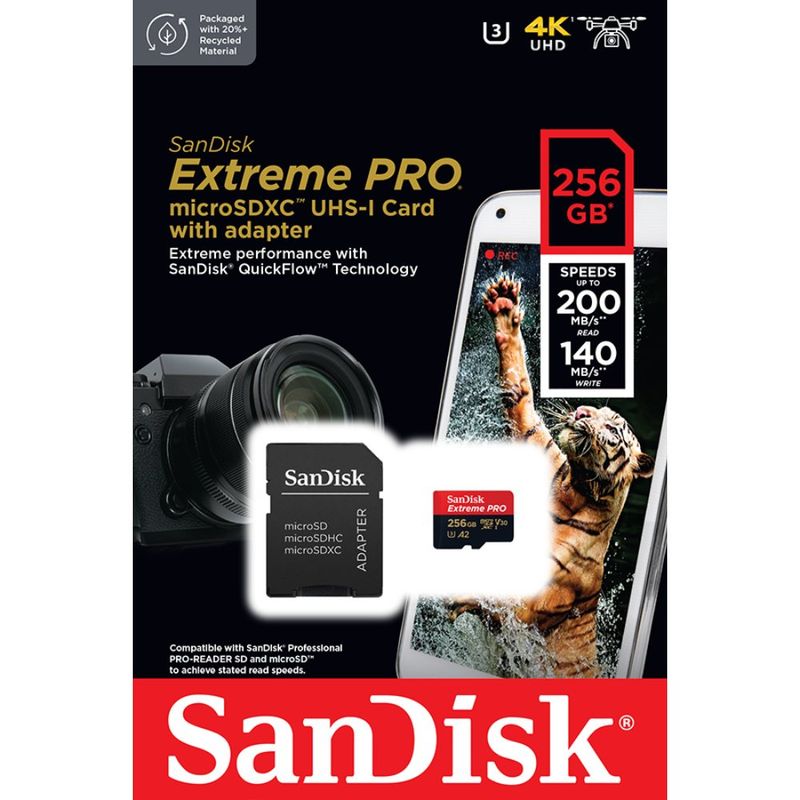 SANDISK - Tarjeta MicroSD 256GB Extreme Pro UHS-I U3 A2 Adaptador SD Sandisk