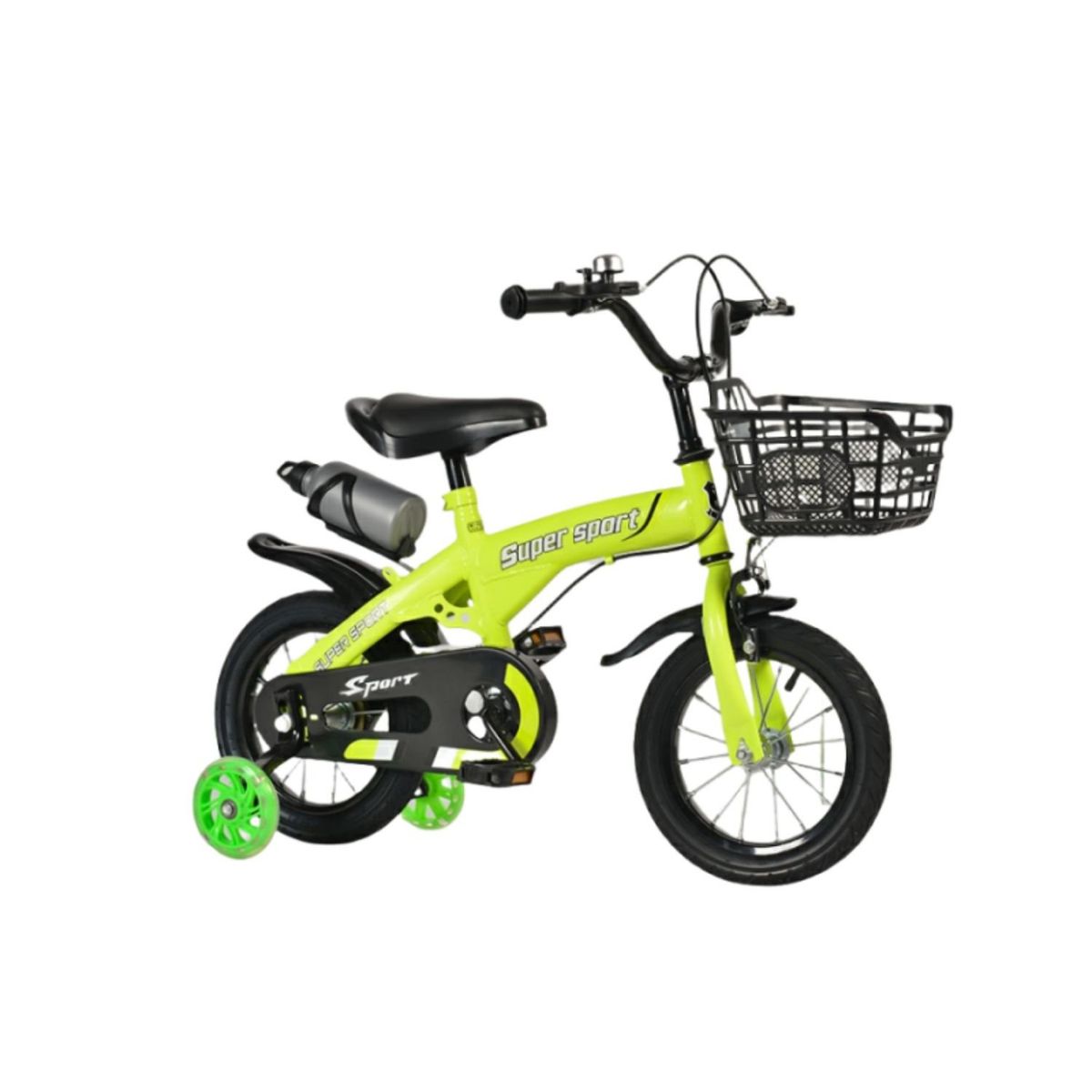 BABYLUNA - Bicicleta Aro 12 con Cesta, Ruedas y Botellón de Agua Verde