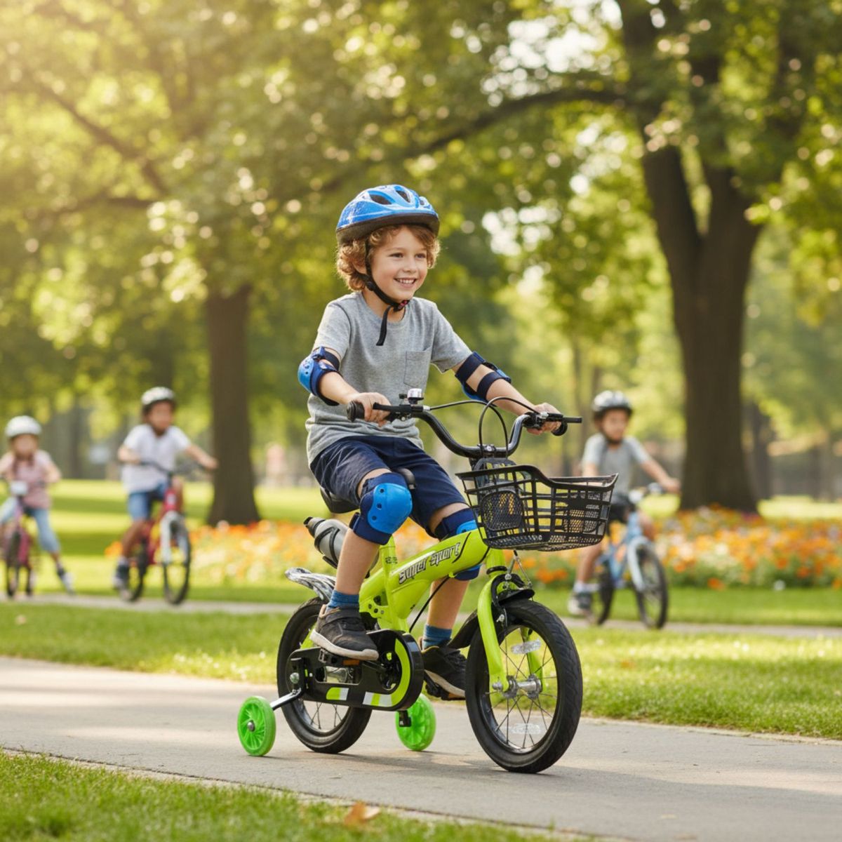 BABYLUNA - Bicicleta Aro 12 con Cesta, Ruedas y Botellón de Agua Verde