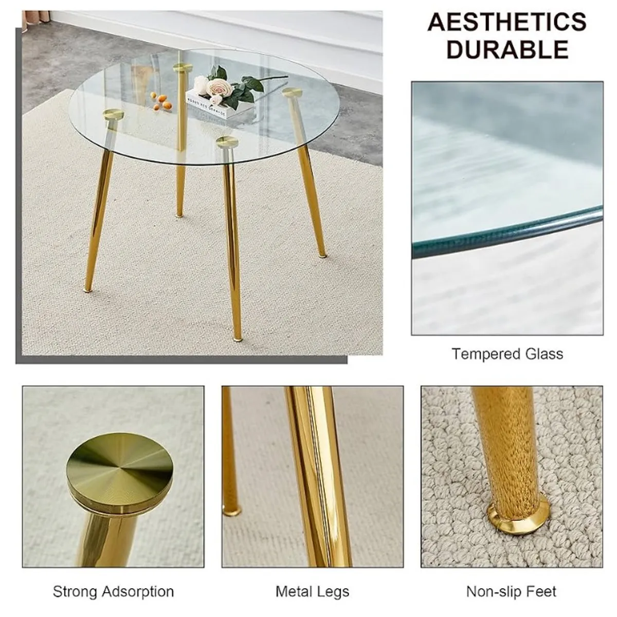 HABITA2 CHILE - Mesa de comedor de vidrio Minimalista Dorado - 100 cm
