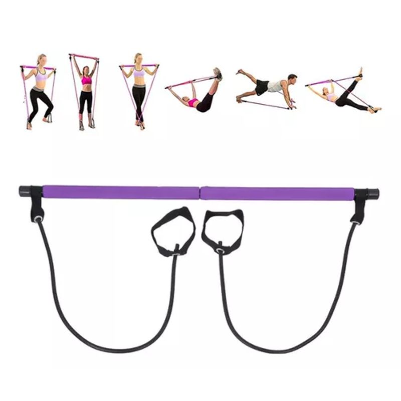 GENERICO - Barra de Pilates con bandas elásticas de resistencia yoga color morado