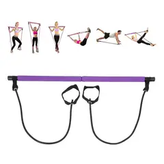 GENERICO - Barra de Pilates con bandas elásticas de resistencia yoga color morado