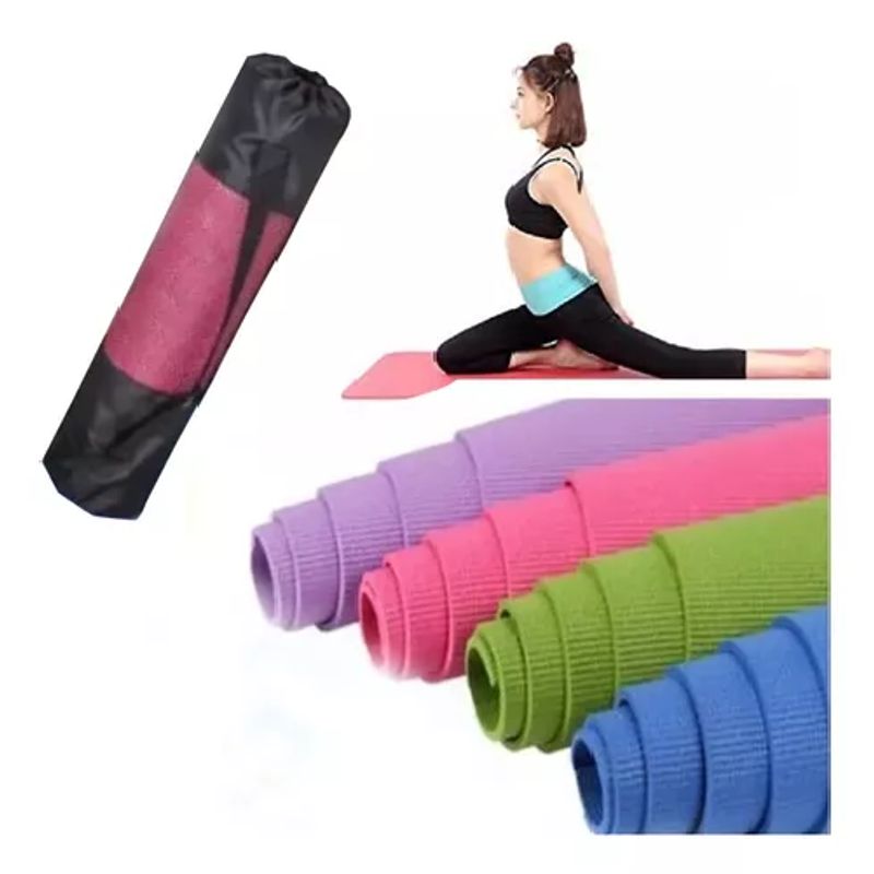 GENERICO - Colchoneta mat de yoga manta con bolso 4 mm 173x61 cm rosado