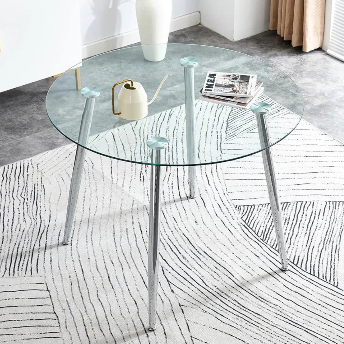 HABITA2 CHILE - Mesa de comedor de vidrio Minimalista Plateado - 100 cm