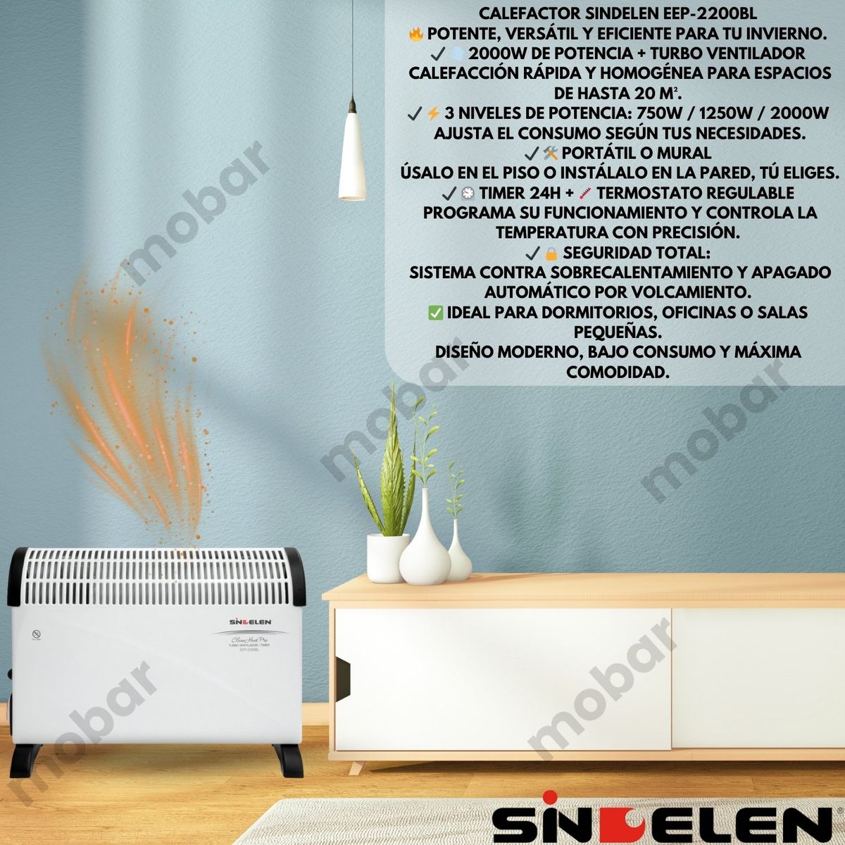 SINDELEN - Convector Electrico Panel Estufa Sindelen Eep2200 1500w 18m2