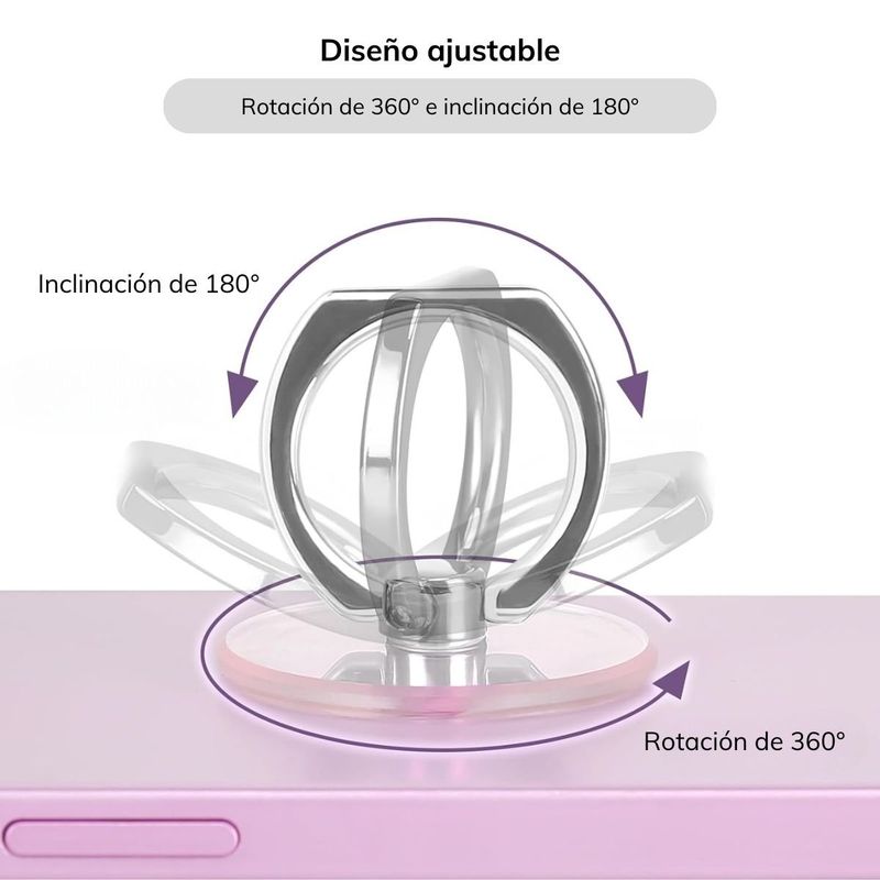 GENERICO - Soporte Anillo Dedo Giratorio 360 Telefono Tablet Rosado