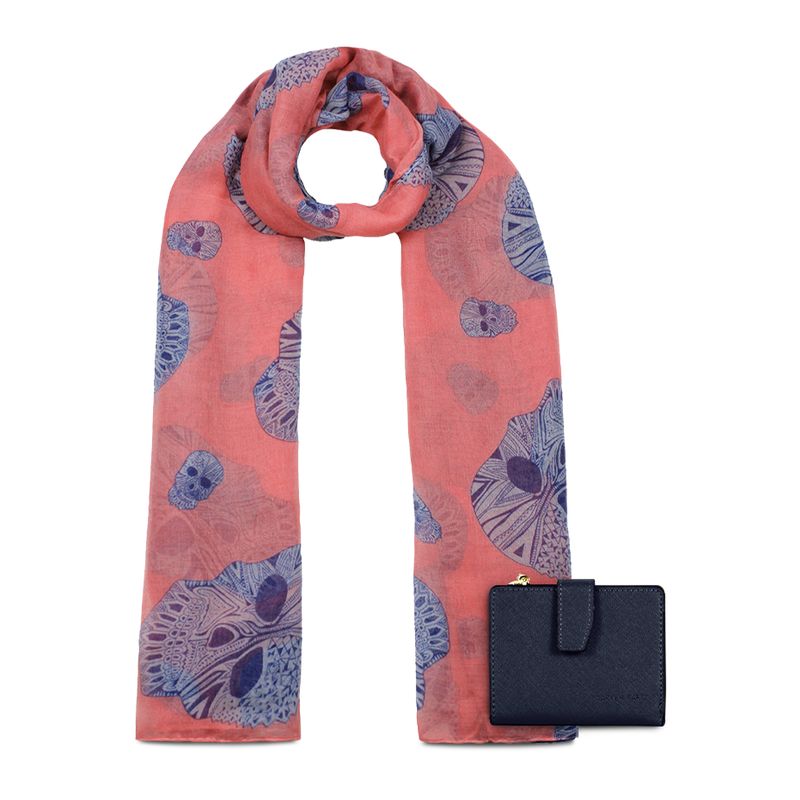 CARVEN - Pack Billetera Briana azul + Pañuelo Omani Coral Carven