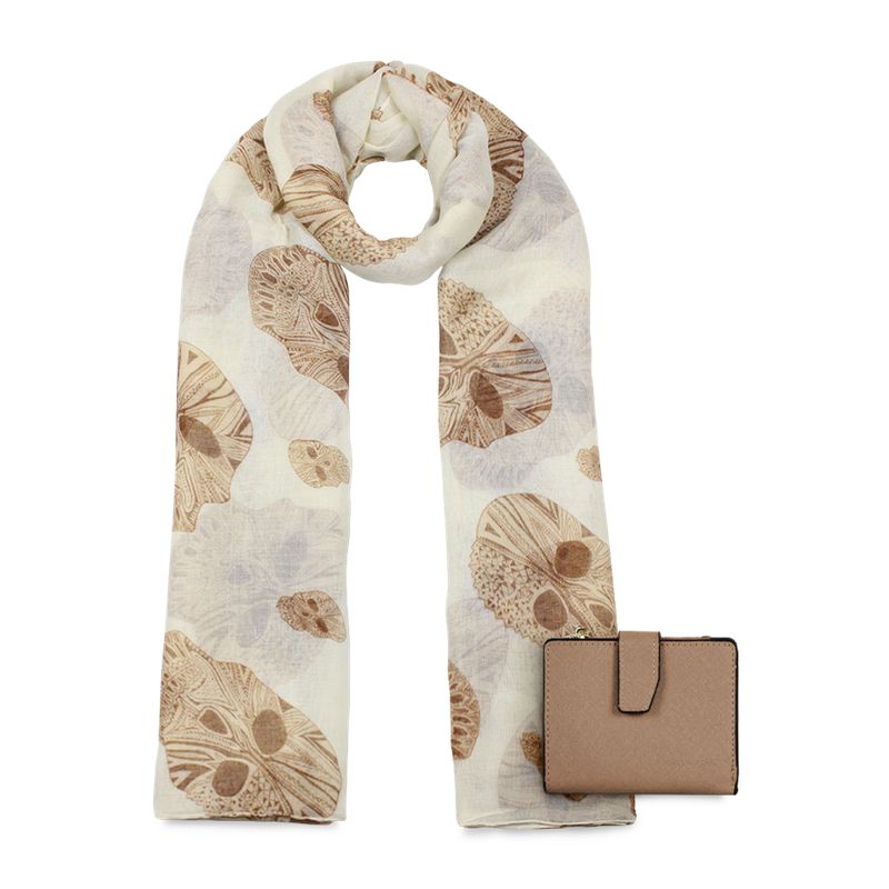 CARVEN - Pack Billetera Briana taupe + Pañuelo Omani beige Carven