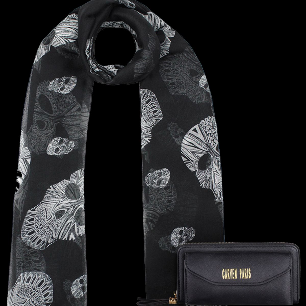 CARVEN - Pack Billetera Aria negra + Pañuelo Omani negro Carven