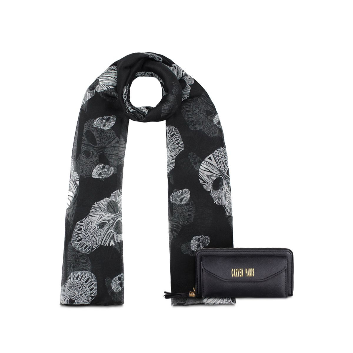 CARVEN - Pack Billetera Aria negra + Pañuelo Omani negro Carven