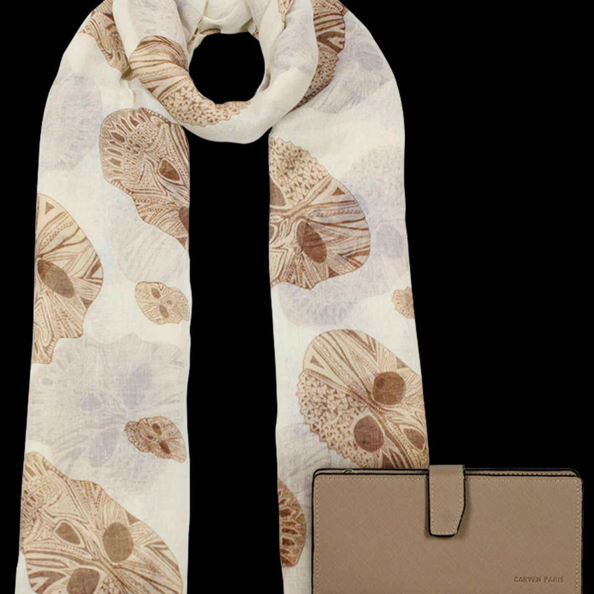 CARVEN - Pack Billetera Vesta taupe + Pañuelo Omani beige Carven