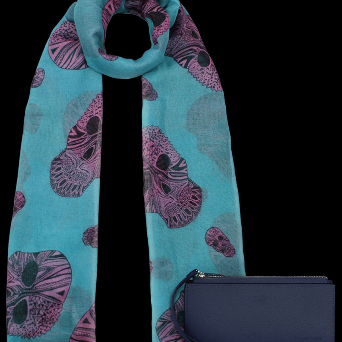 CARVEN - Pack Billetera Delia azul + Pañuelo Omani turquesa Carven