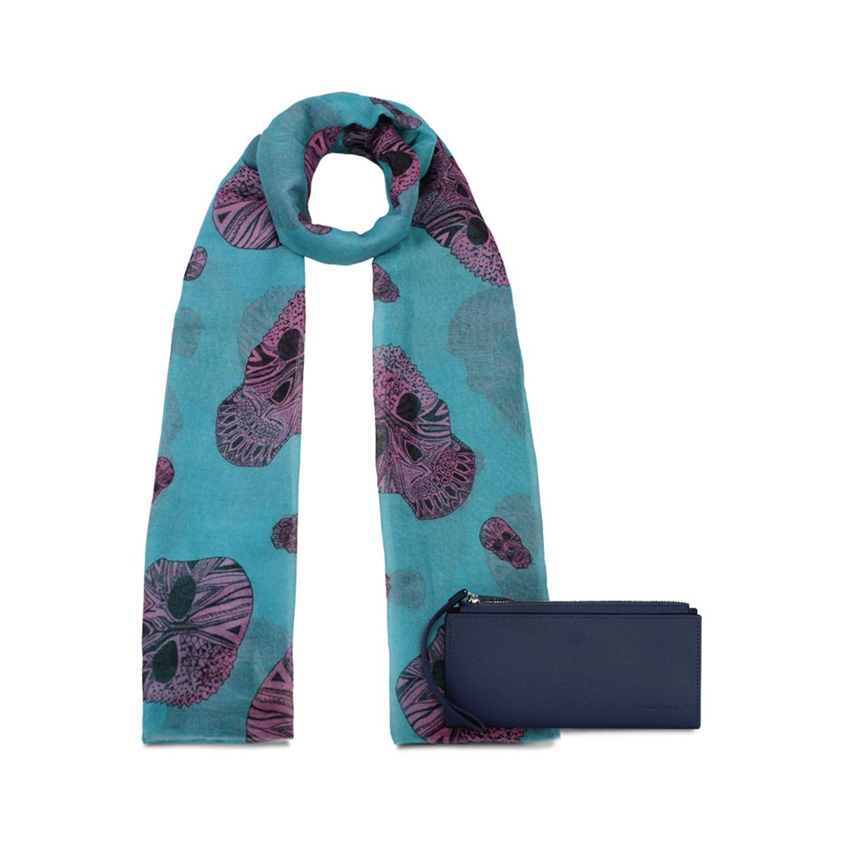 CARVEN - Pack Billetera Delia azul + Pañuelo Omani turquesa Carven
