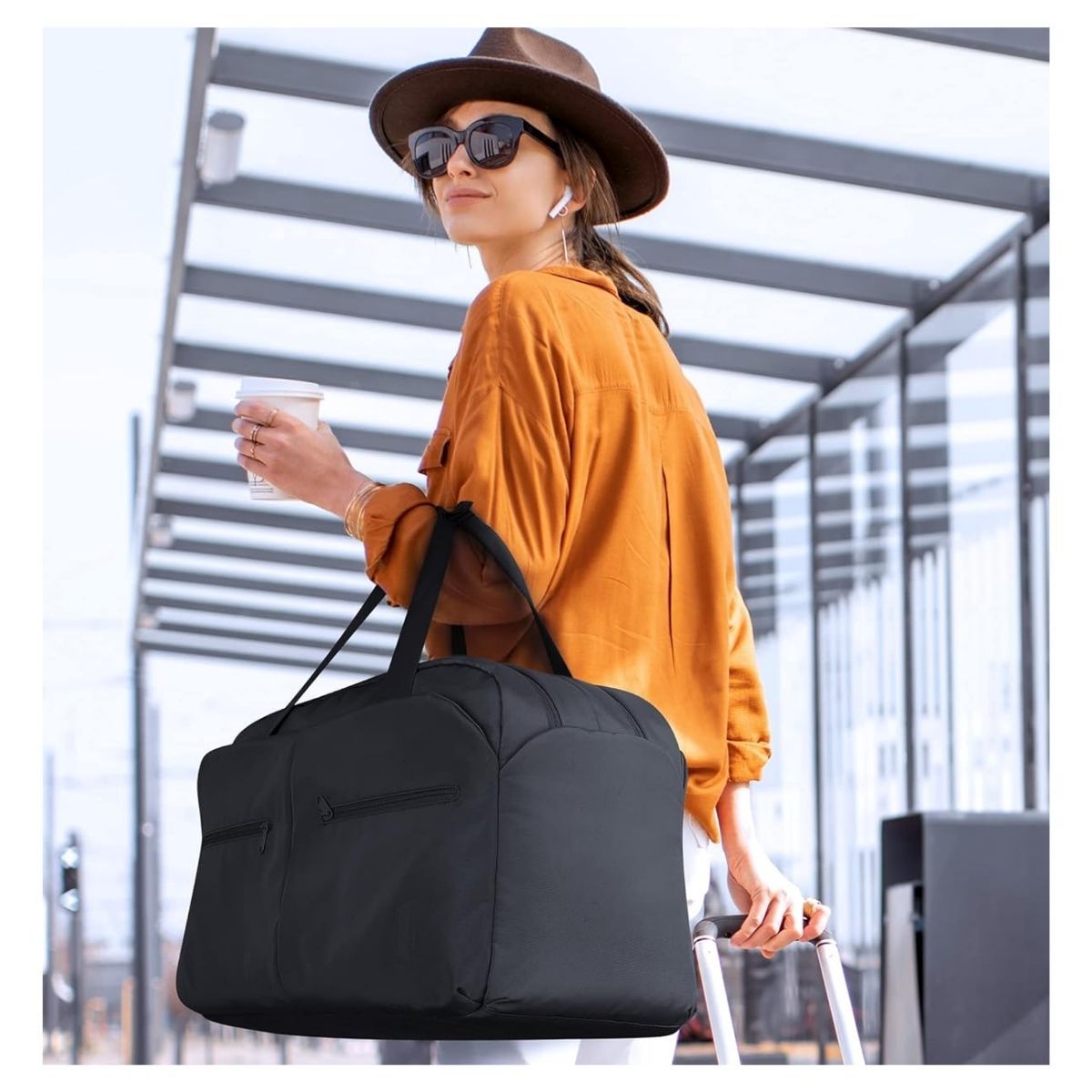 BAGSMART - Bagsmart Bolso Fin de Semana 45 L con Neceser y Zapatero Negro