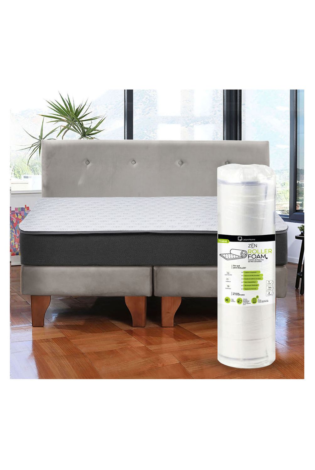 Cama Europea Zen Roller 2 Plazas Colchon Comprimido Espuma Tela