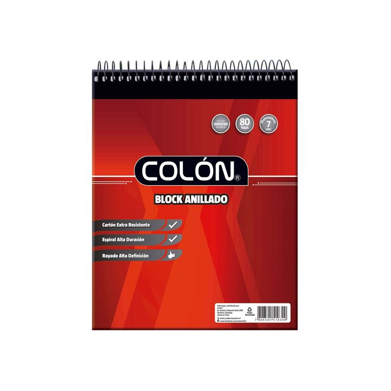 COLON - Block Apuntes Escolar Espiral 7mm BE-3280 Colon