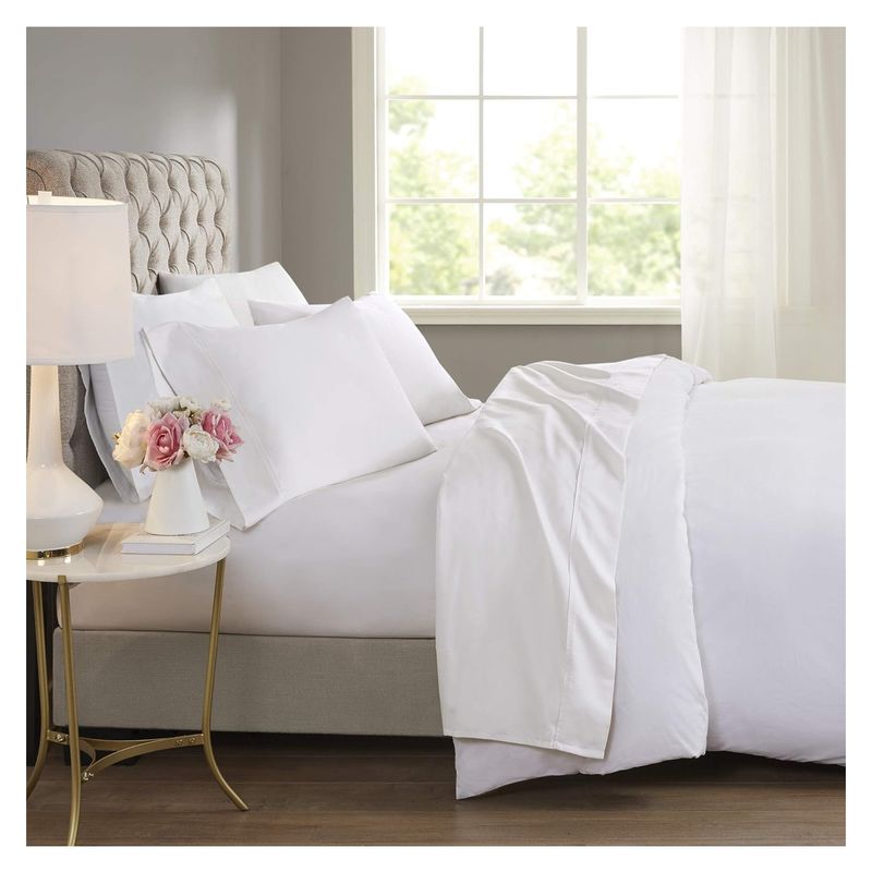 COMPRAPO - Juego de Sábanas 2 Plazas Blanco Liso Textura Ultra suave TL