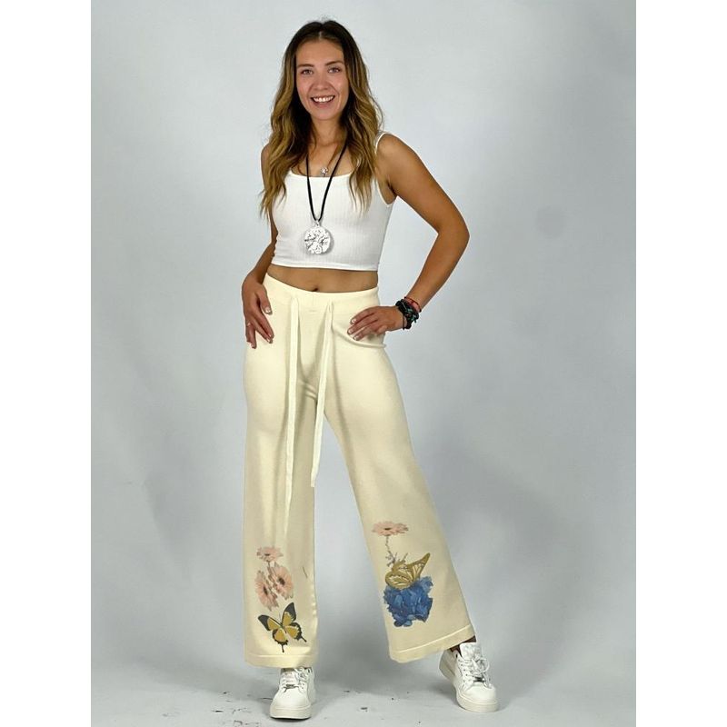 ENIGMATICA BOUTIQUE - Palazzo Spandex Estampado Flores y Mariposa Beige