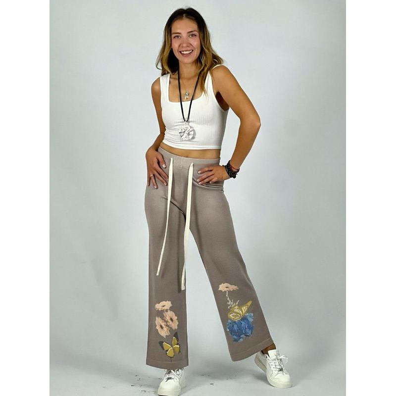 ENIGMATICA BOUTIQUE - Palazzo Spandex Estampado Flores y Mariposa Beige