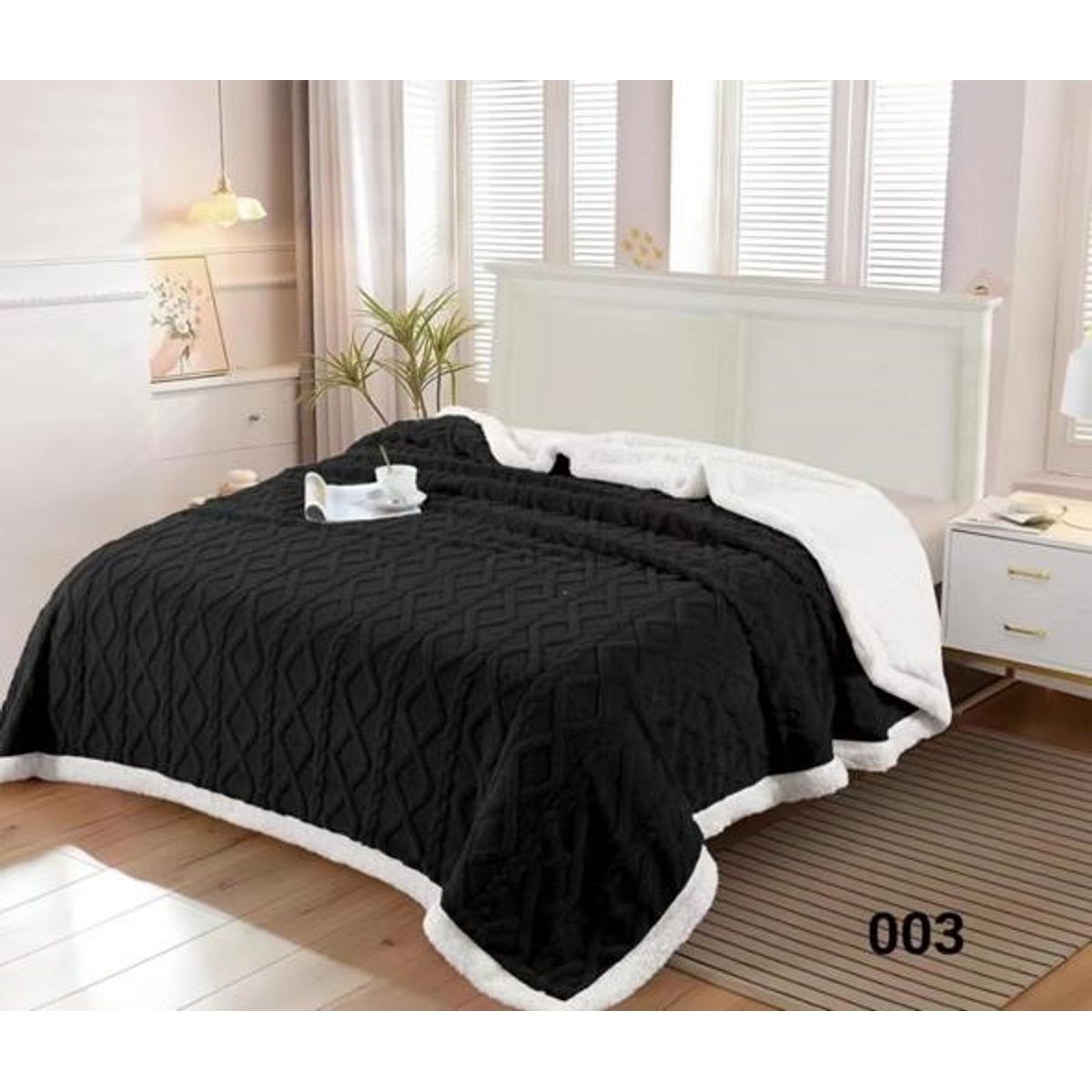 GENERICO - Frazada de Polar - Manta termica con Chiporro 1,5 plaza Negro