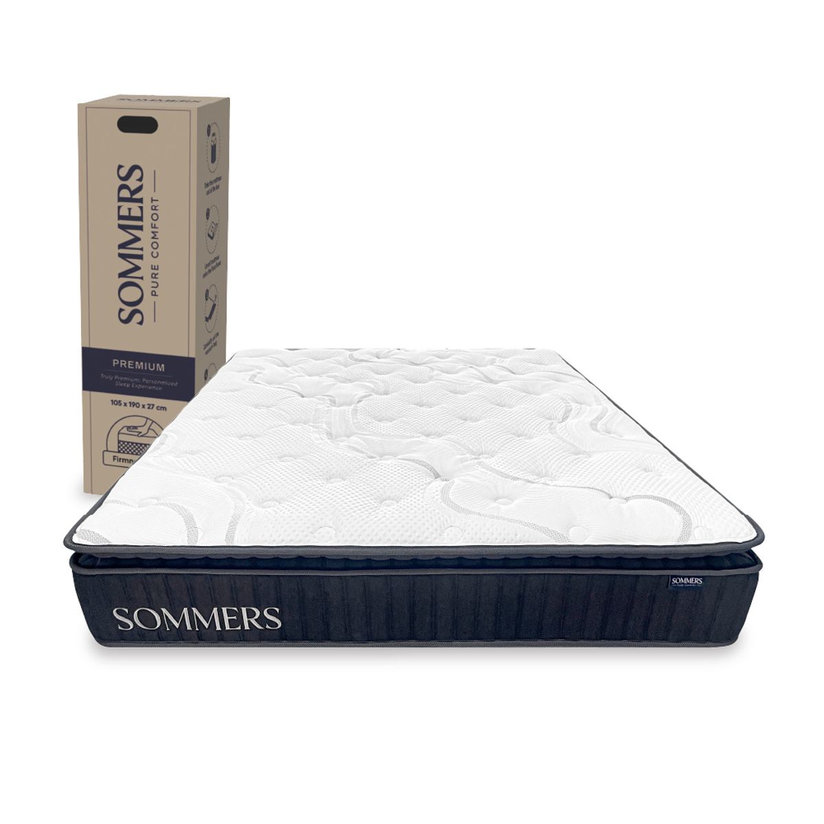 SOMMERS - Colchón 2 Plazas Comprimido Premium 150x190x27 Cm Sommers