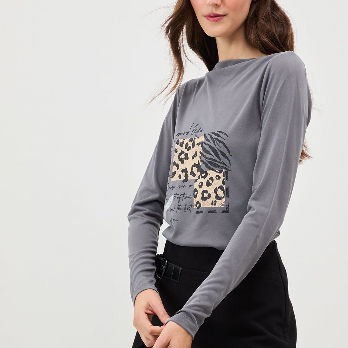 IO - Polera Manga Larga Gris Marengo Mujer Io