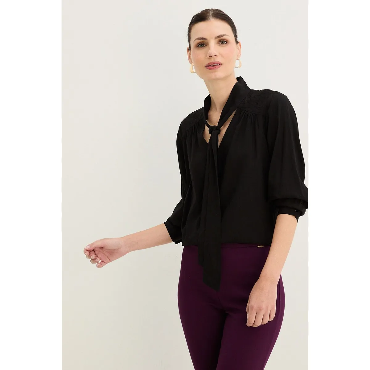 MA GRIFFE - Blusa Manga Larga Negro Mujer Magriffe