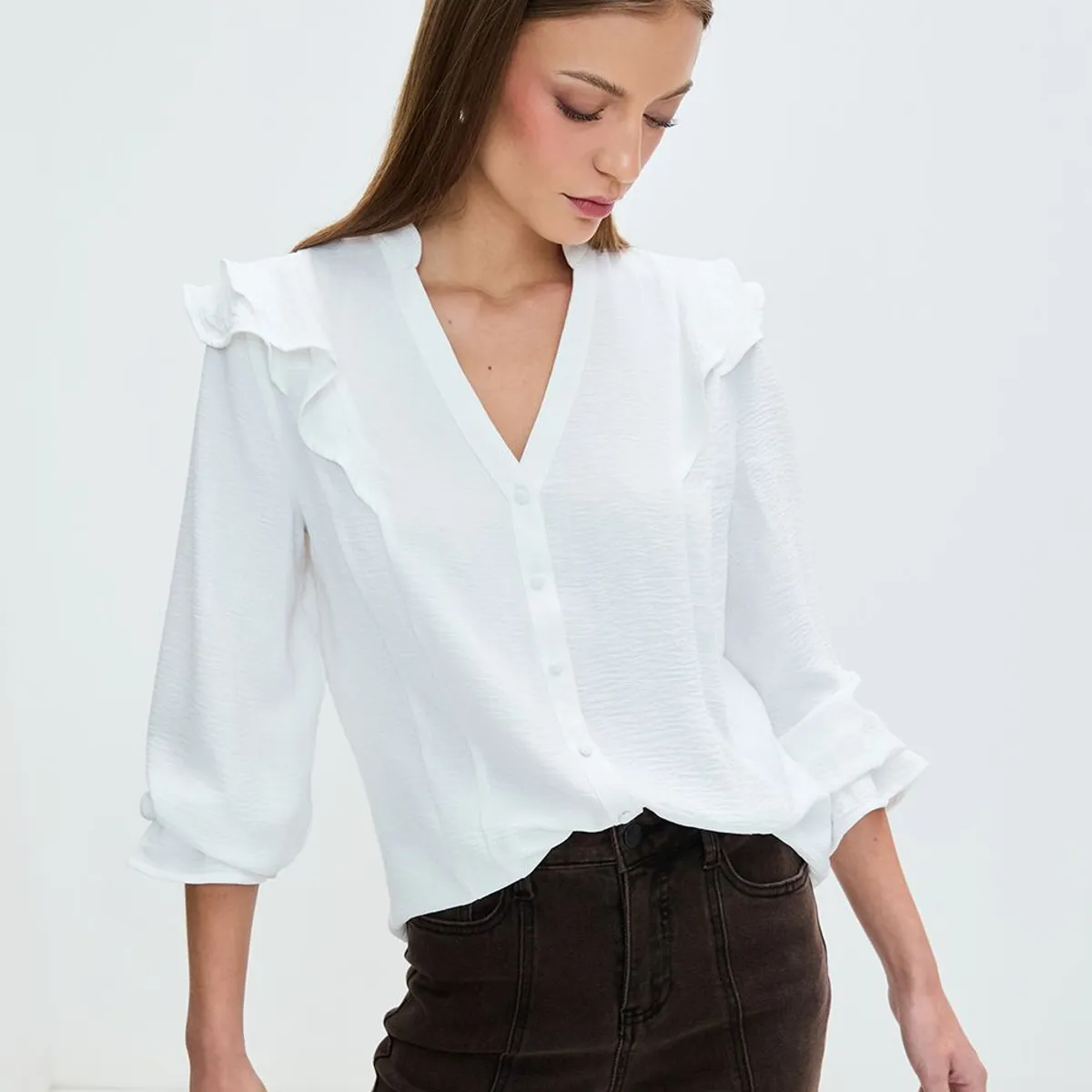 IO - Blusa Manga Larga Crudo Mujer Io
