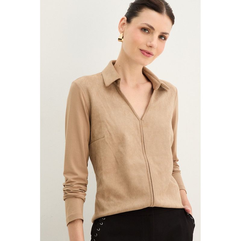 MA GRIFFE - Polera Manga Larga Beige Mujer Magriffe