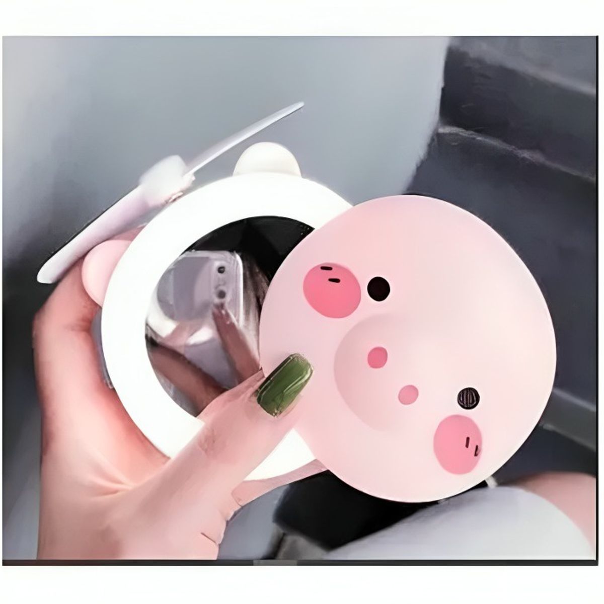 OEM - Espejo de maquillaje portátil con luz LED y ventilador ROSA