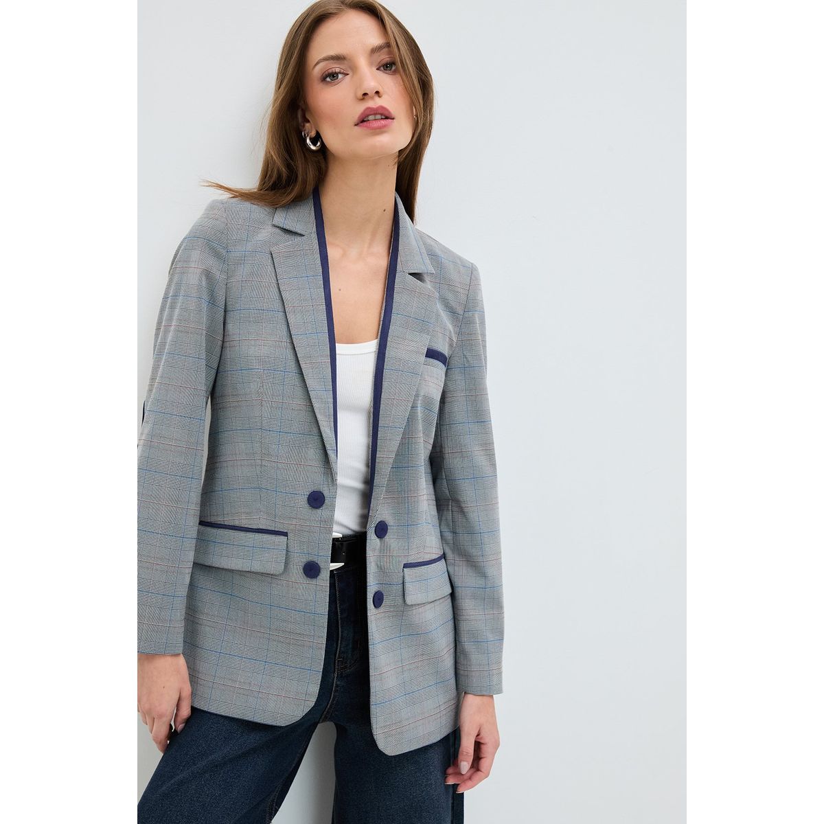 IO - Blazer Gris con Azul Mujer Io