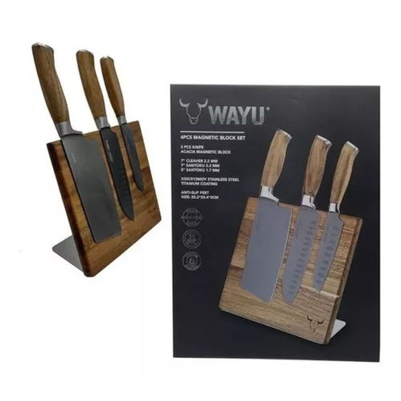 WAYU - Set Magnético Parrillero para 3 cuchillos marca Wayu