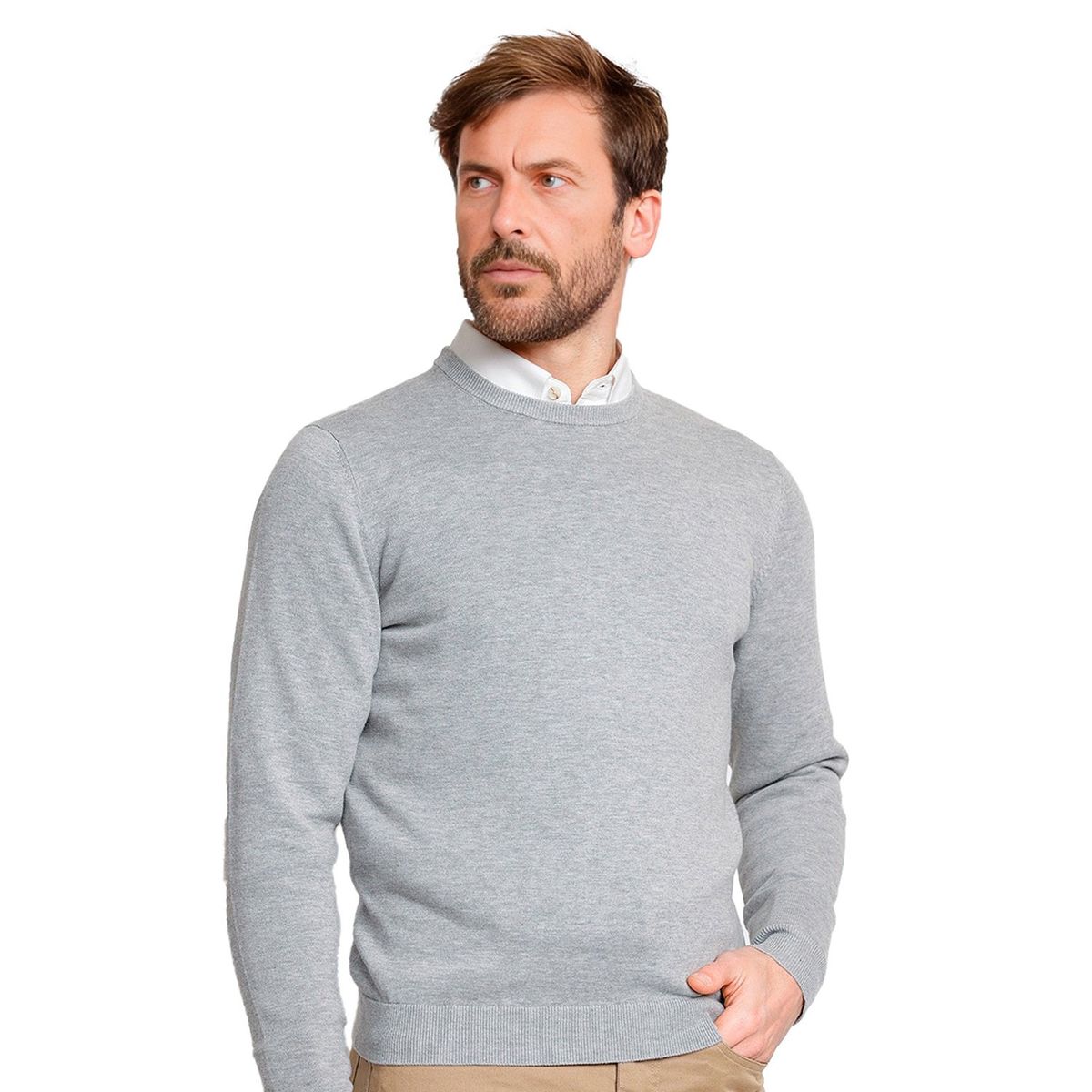 TRIAL - Sweater Gris Chaleco Hombre Slim Fit Cuello Redondo Semiformal Oficina
