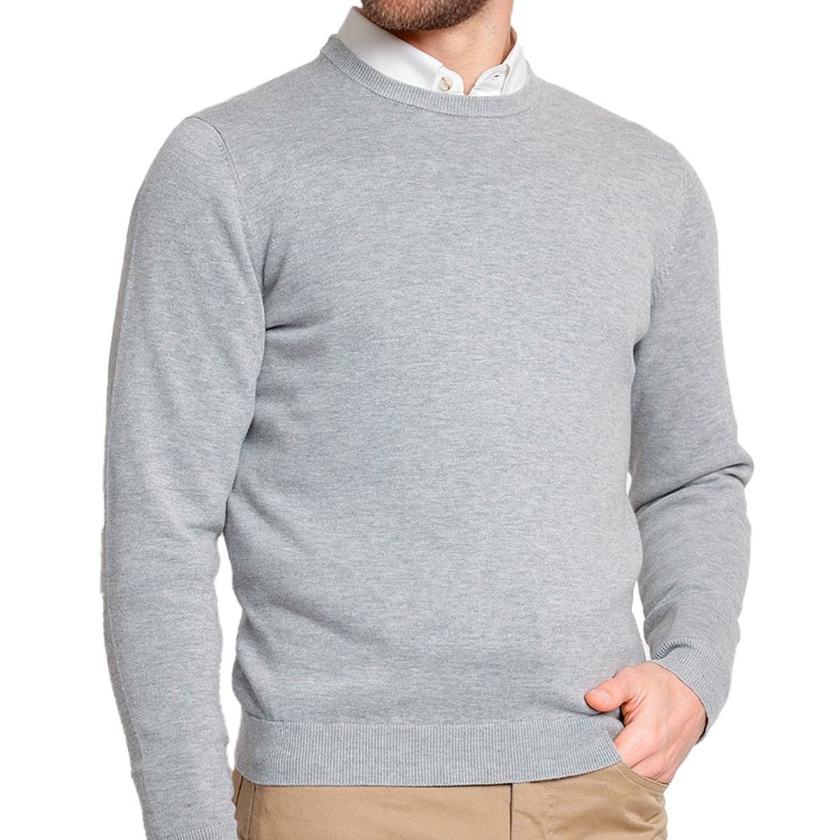 TRIAL - Sweater Gris Chaleco Hombre Slim Fit Cuello Redondo Semiformal Oficina