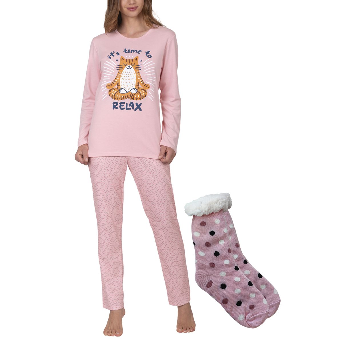 BAZIANI - Pack Pijama Relax Mujer 8677 + Calcetín Sherpa A294