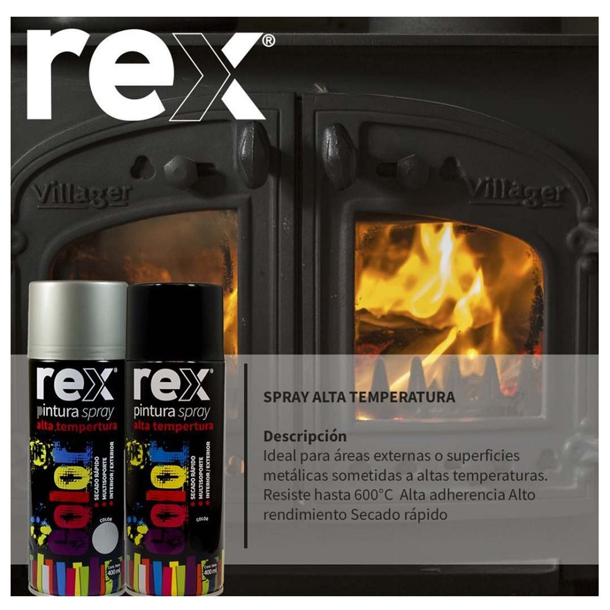 GENERICO - PINTURA EN SPRAY ALTA TEMPERATURA NEGRO REX 400ML